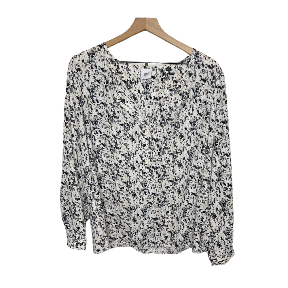 CABI STYLE 3094 Women's L Shatter Long Sleeve Blouse Popover Top Neutral Career